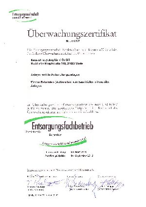 La communauté des entreprises de traitement des déchets de Basse-Saxe(association déclarée) nous a certifiés pour l’activité “traitement”.